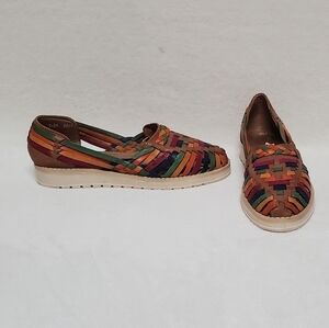 Boho Mexican Style Rainbow Braided Leather Chunky Sole Huarache Sandals